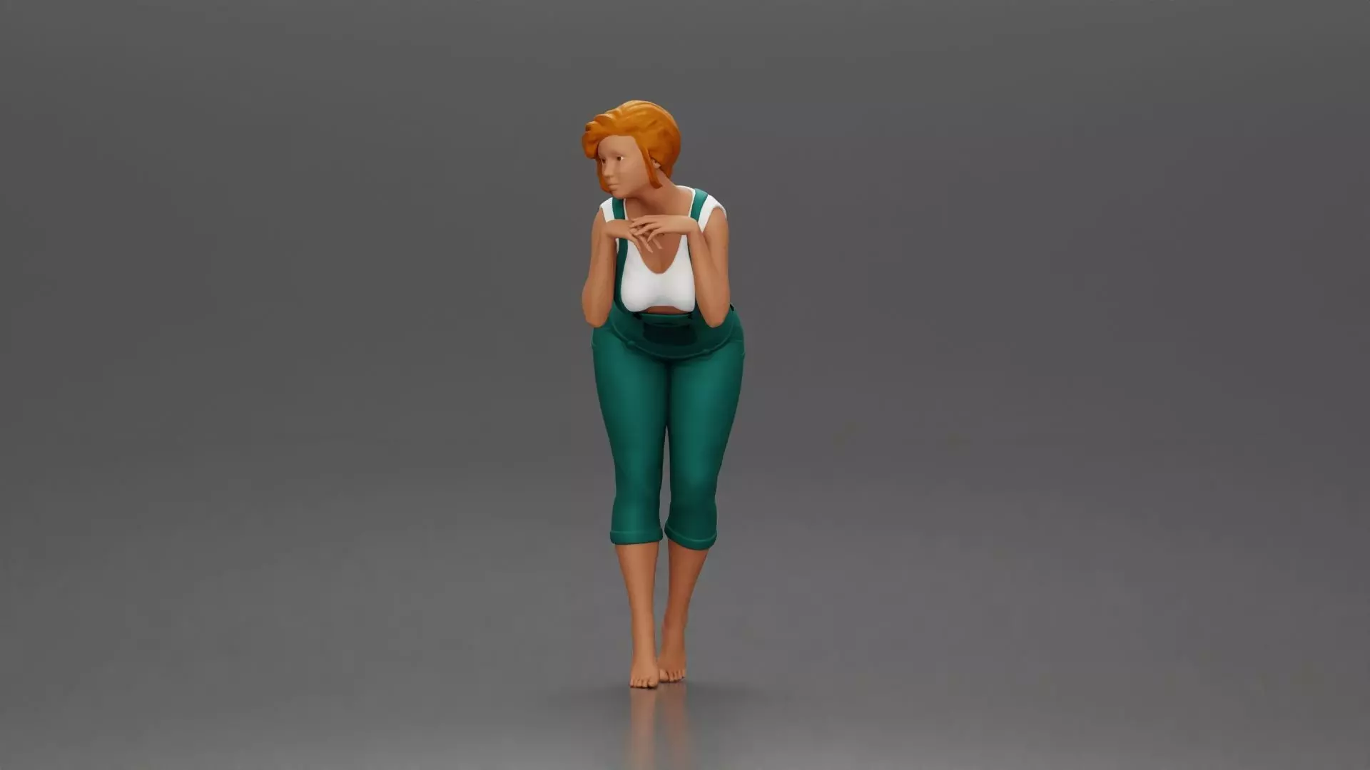 Woman in Overalls Playfully Posing with Curiosity 3D print model_5