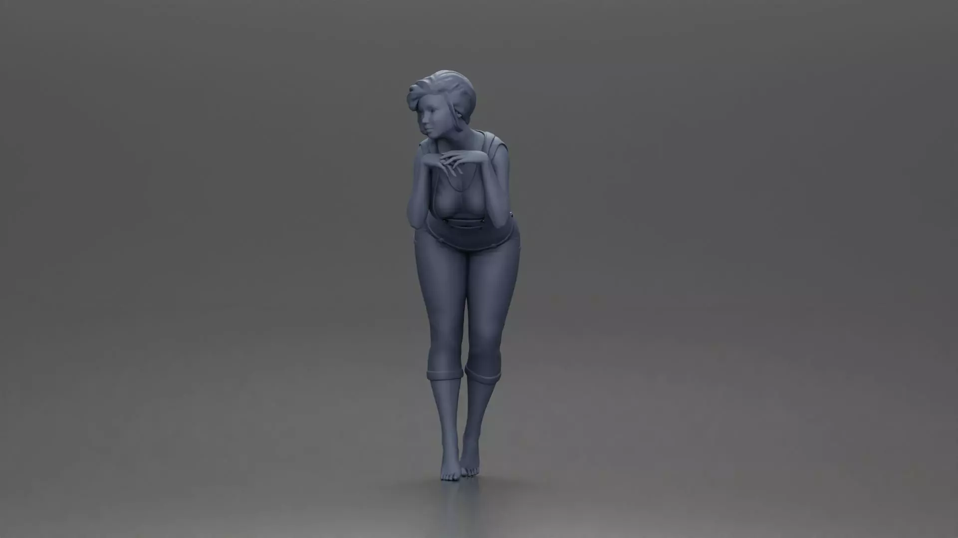 Woman in Overalls Playfully Posing with Curiosity 3D print model_11