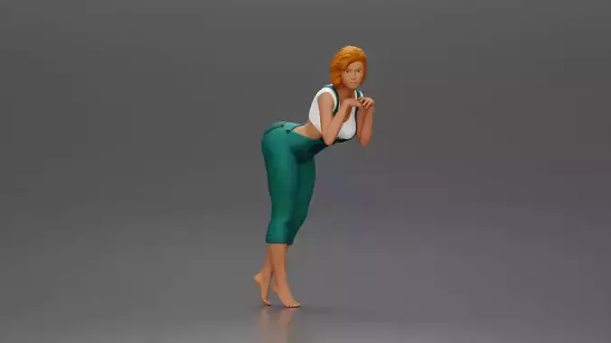 Woman in Overalls Playfully Posing with Curiosity