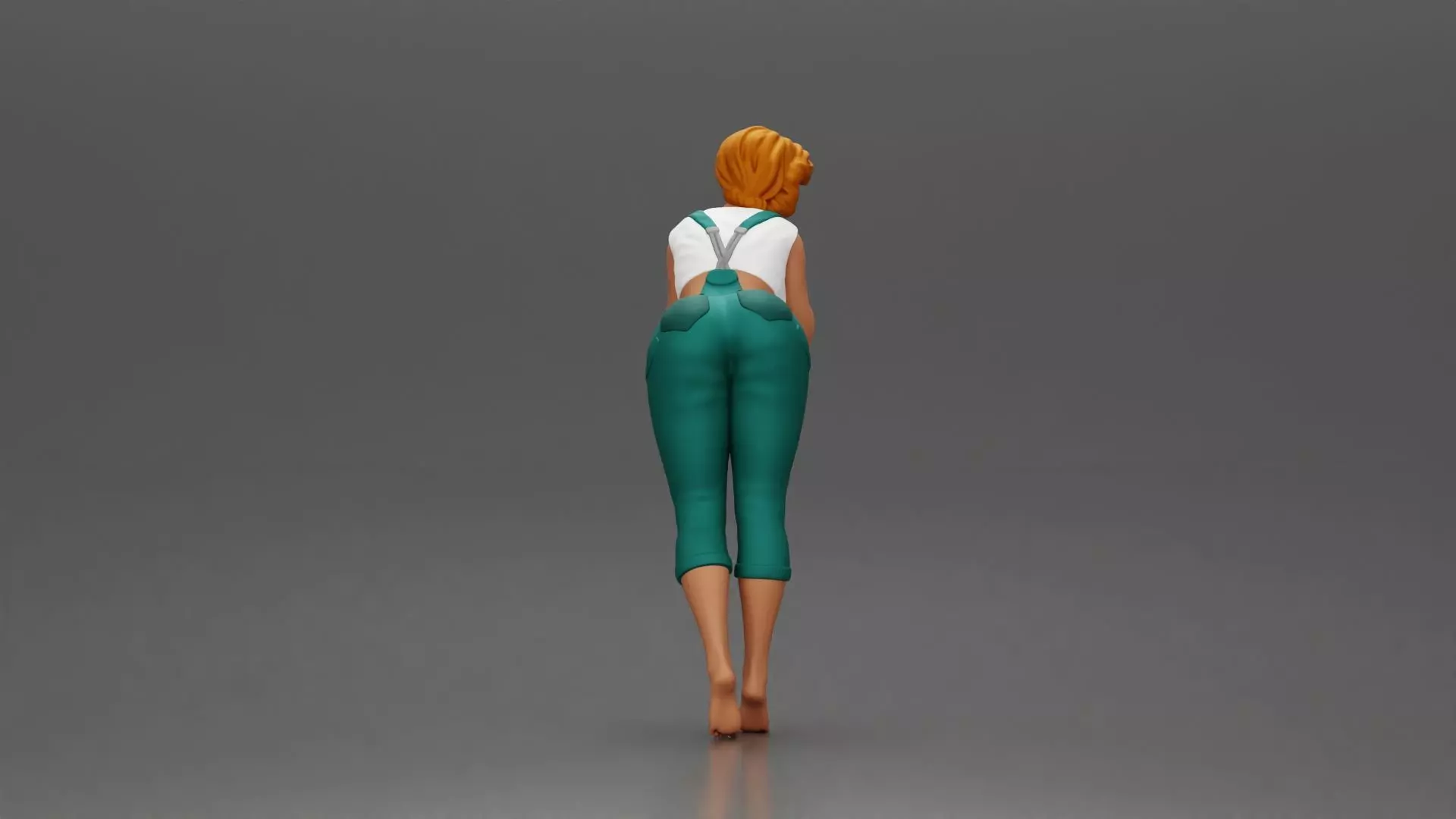 Woman in Overalls Playfully Posing with Curiosity 3D print model_2