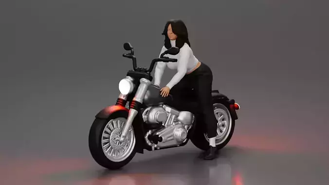 Woman in White Sweater and Black Pants Riding Motorcycle