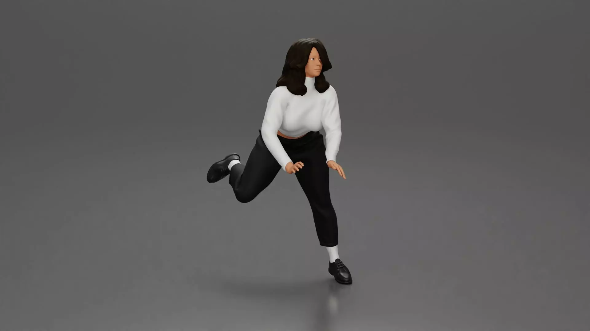 Woman in White Sweater and Black Pants Riding Motorcycle 3D print model_1