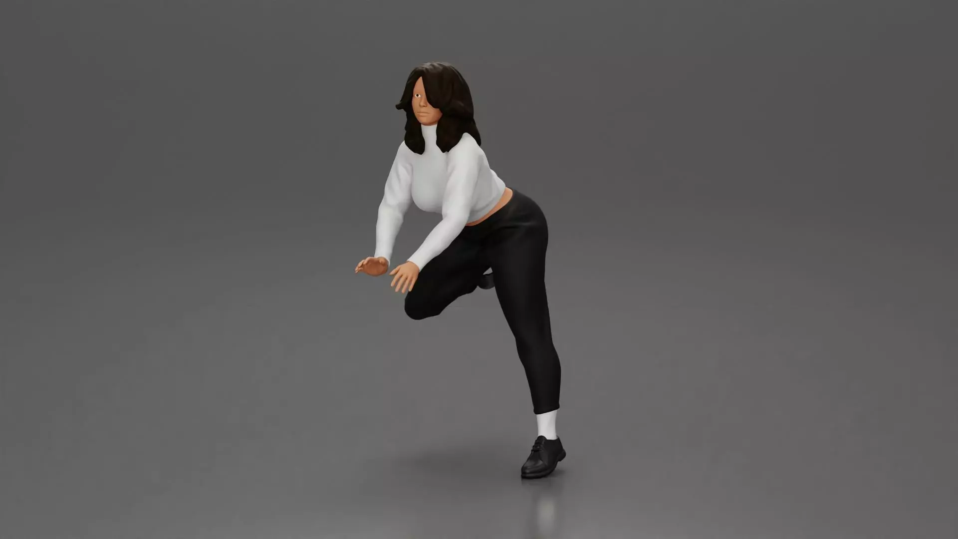 Woman in White Sweater and Black Pants Riding Motorcycle 3D print model_0