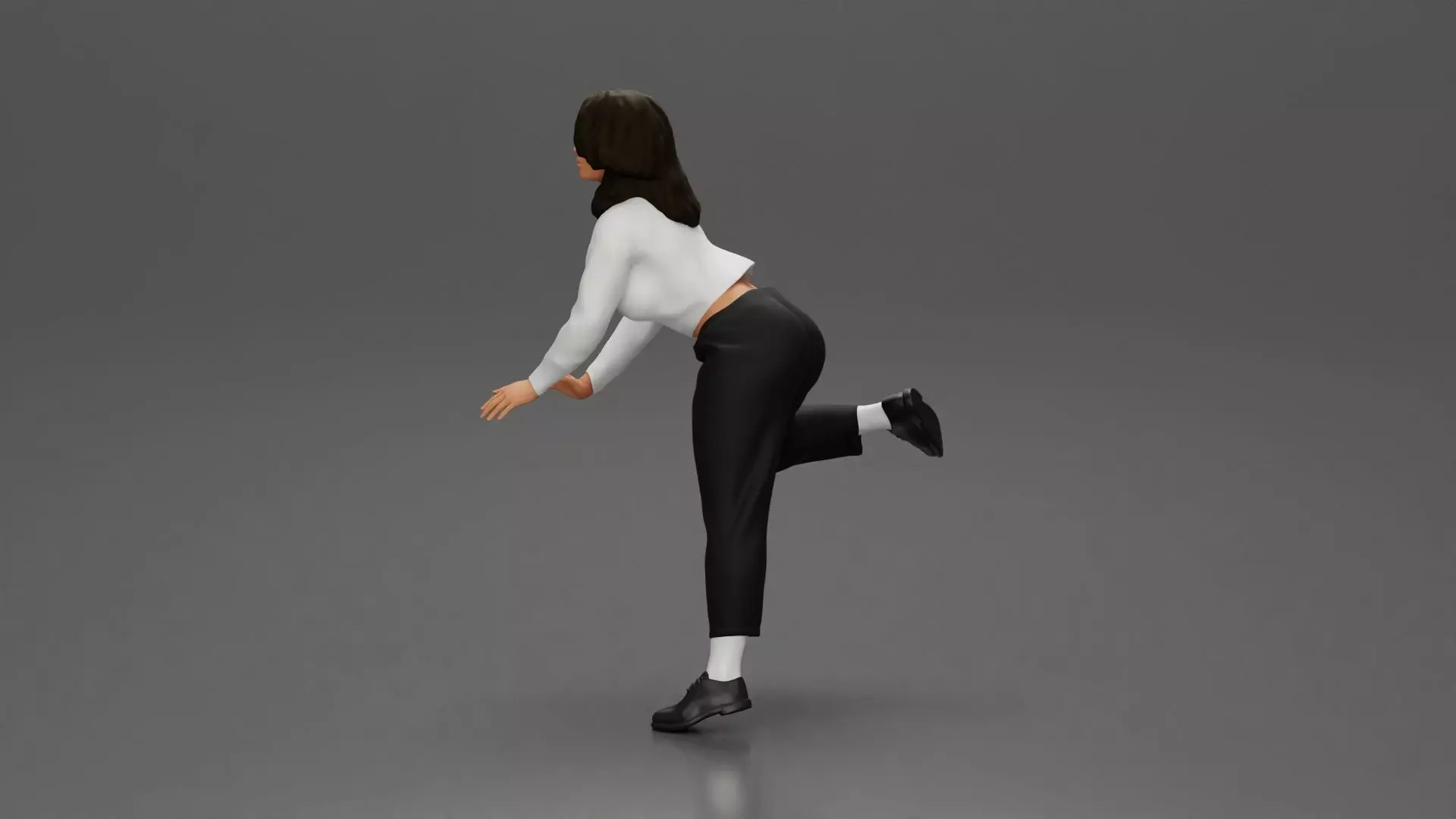 Woman in White Sweater and Black Pants Riding Motorcycle 3D print model_5