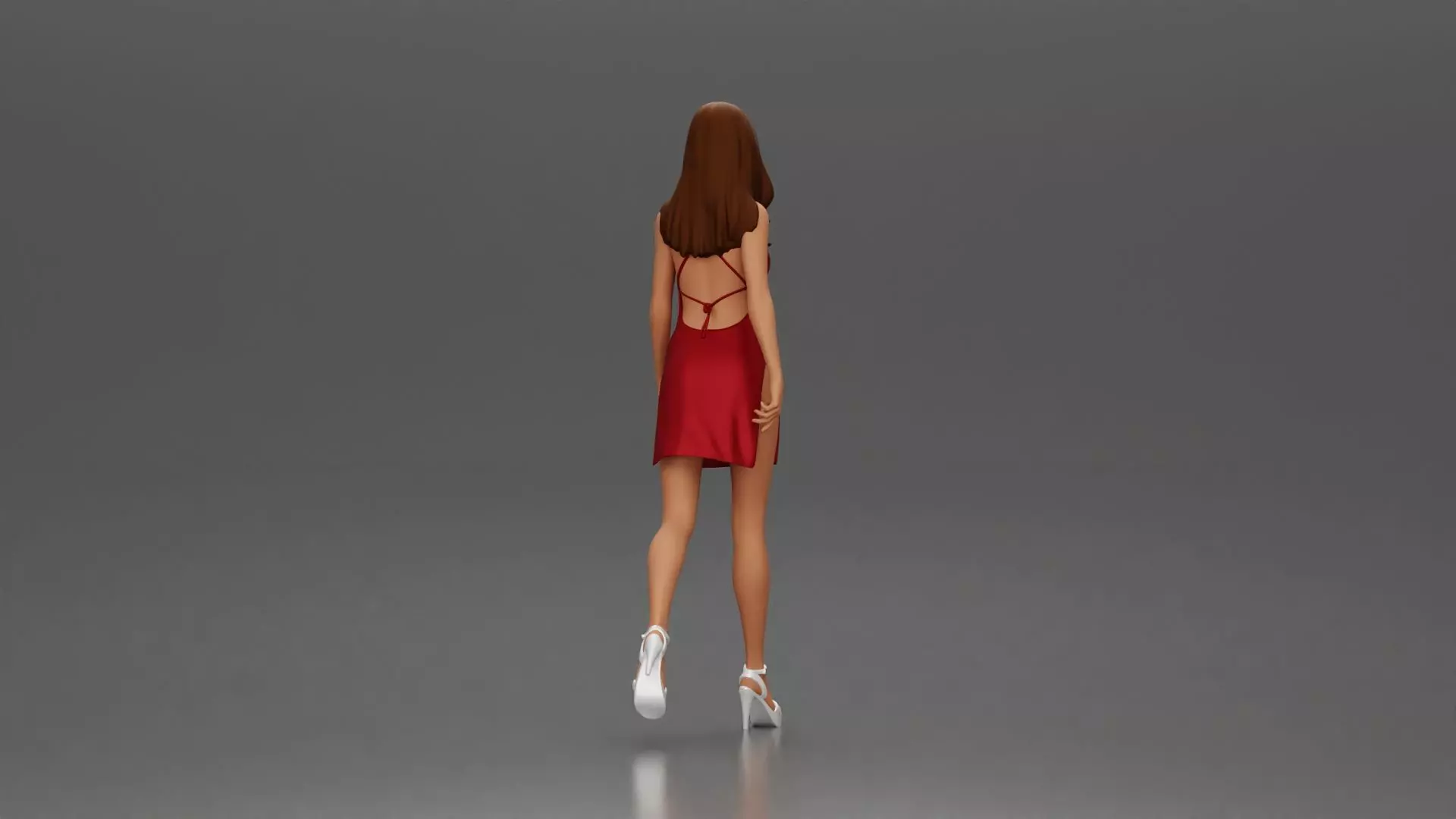 Woman in Red Dress and Heels Walking with Confident Stride 3D print model_2