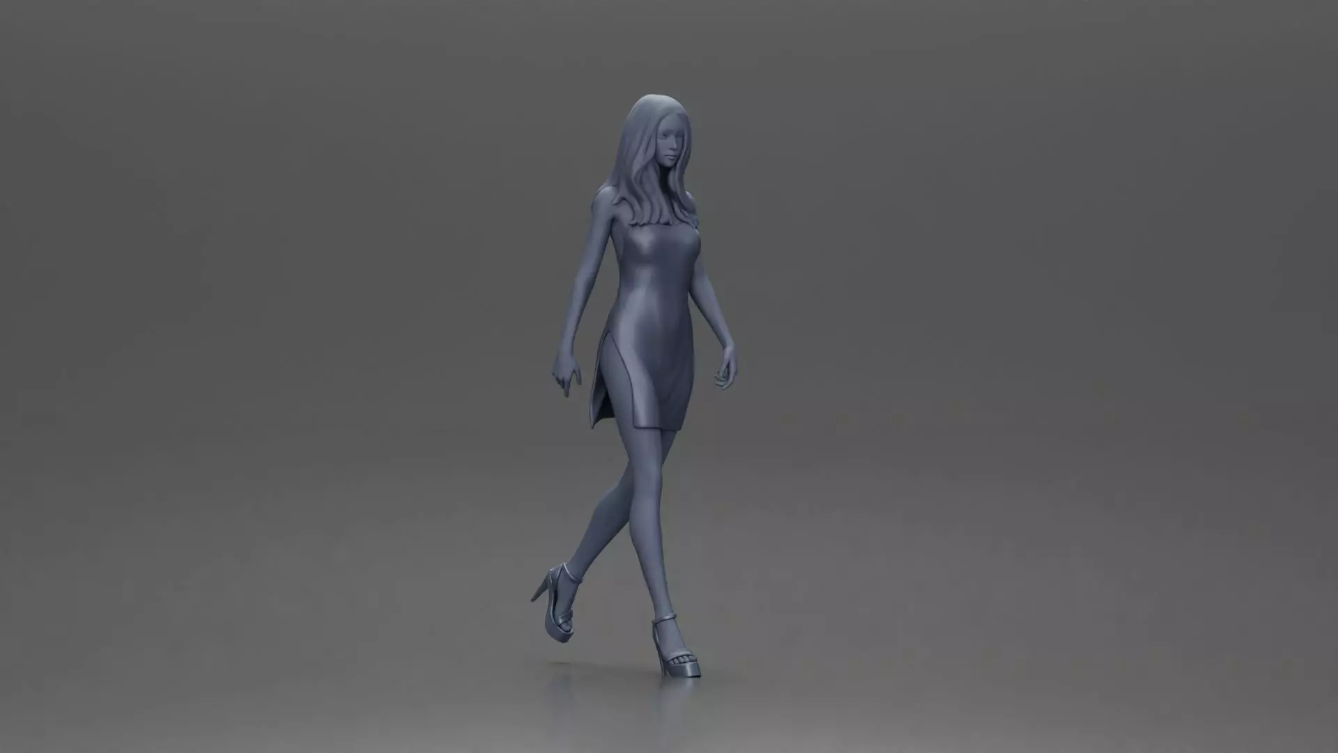 Woman in Red Dress and Heels Walking with Confident Stride 3D print model_6
