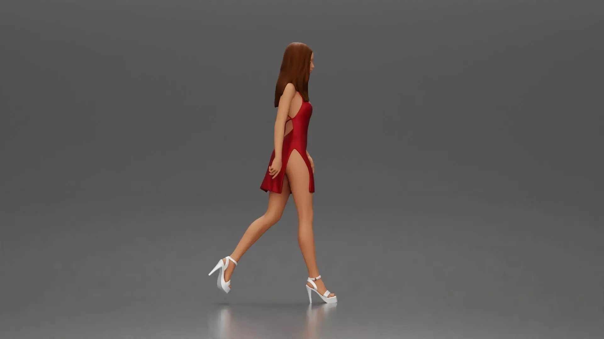 Woman in Red Dress and Heels Walking with Confident Stride 3D print model_1
