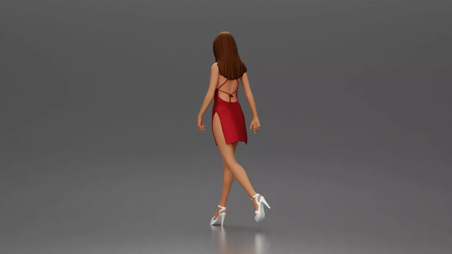 Woman in Red Dress and Heels Walking with Confident Stride 3D print model_3
