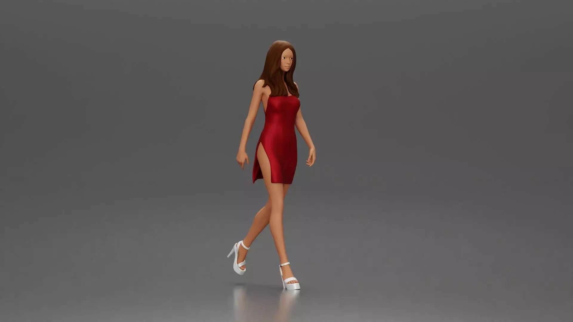 Woman in Red Dress and Heels Walking with Confident Stride 3D print model_0