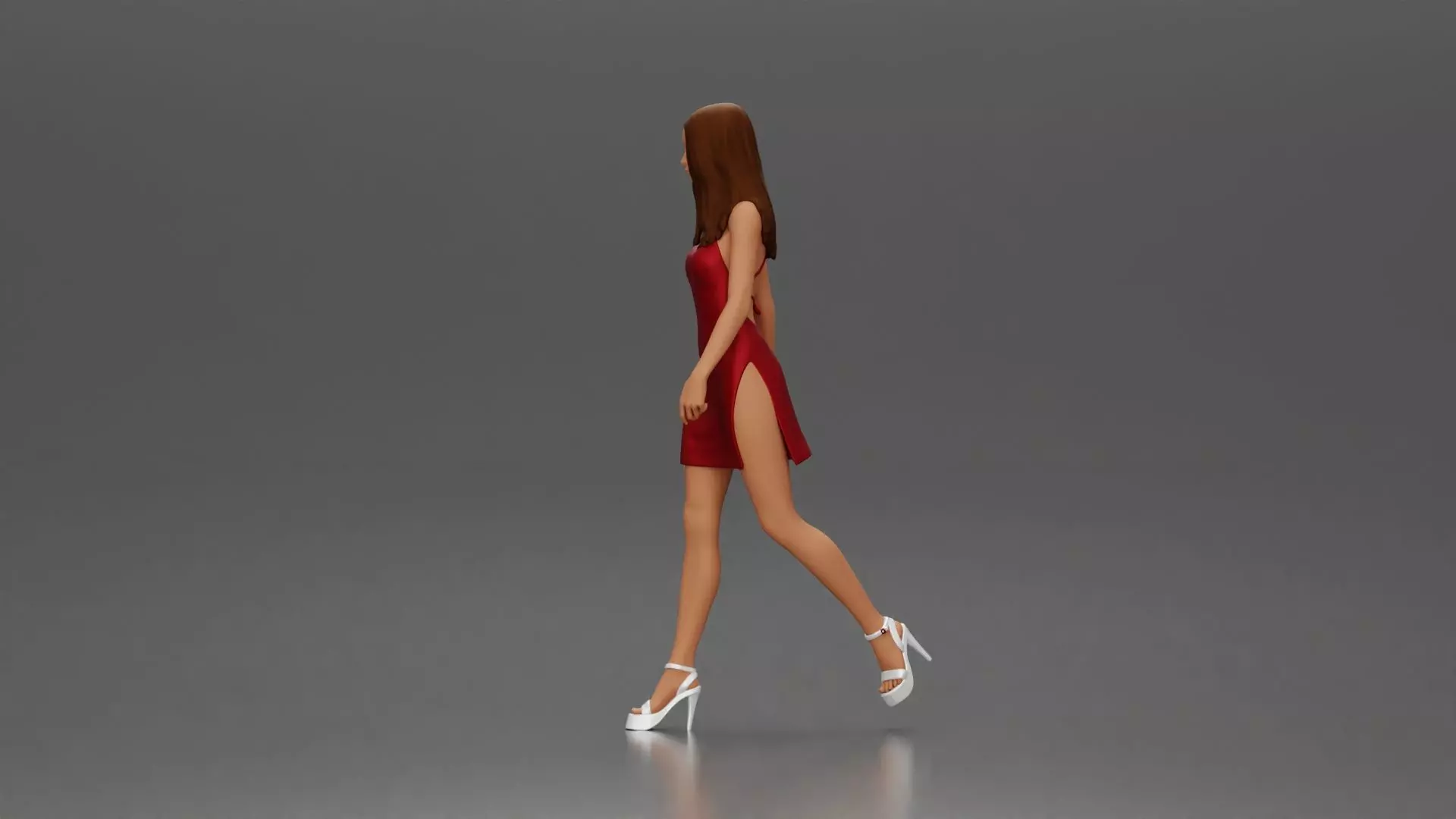 Woman in Red Dress and Heels Walking with Confident Stride 3D print model_4