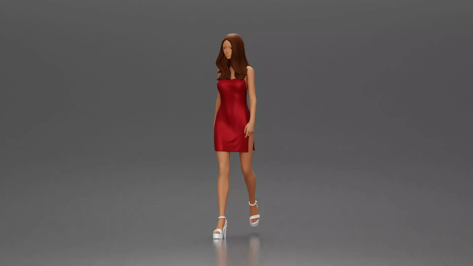 Woman in Red Dress and Heels Walking with Confident Stride 3D print model_5