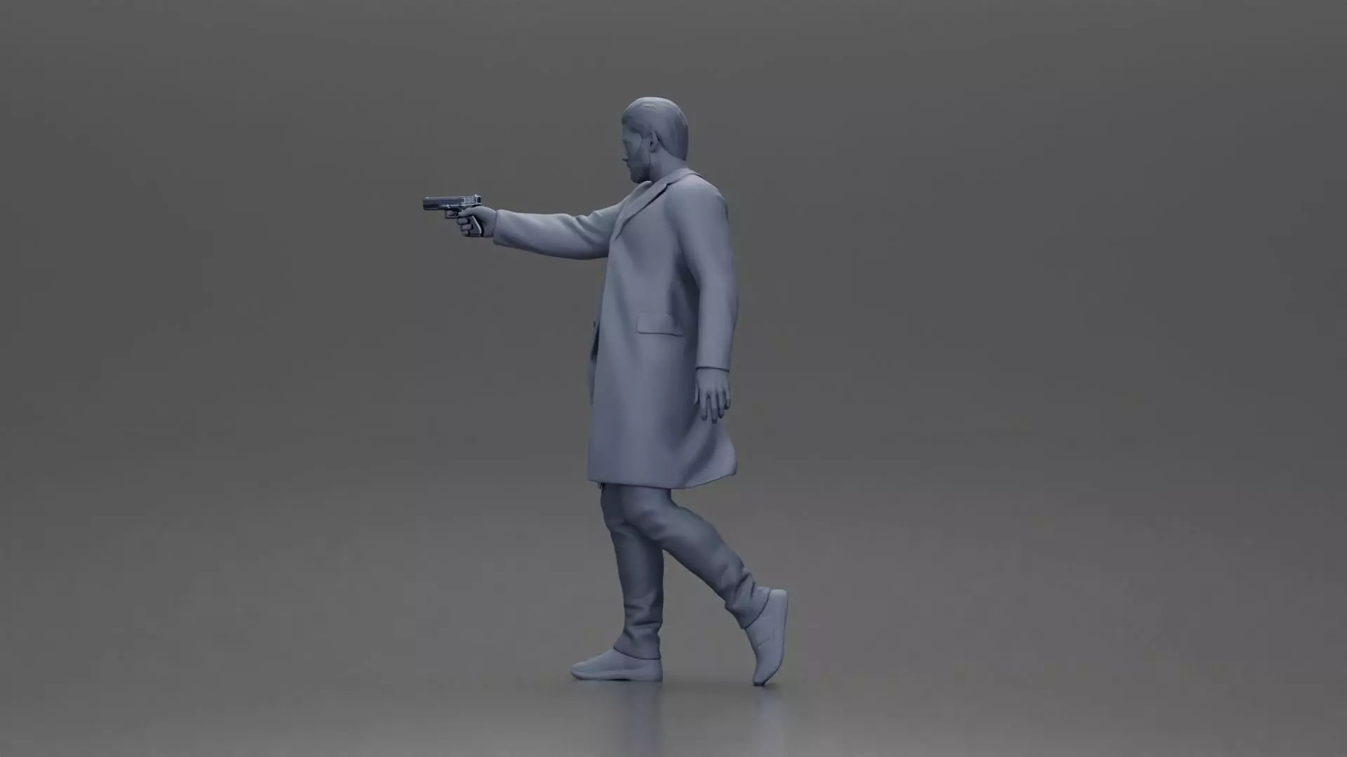 Man in Black Coat Aiming a Gun with Confident Stance 3D print model_11
