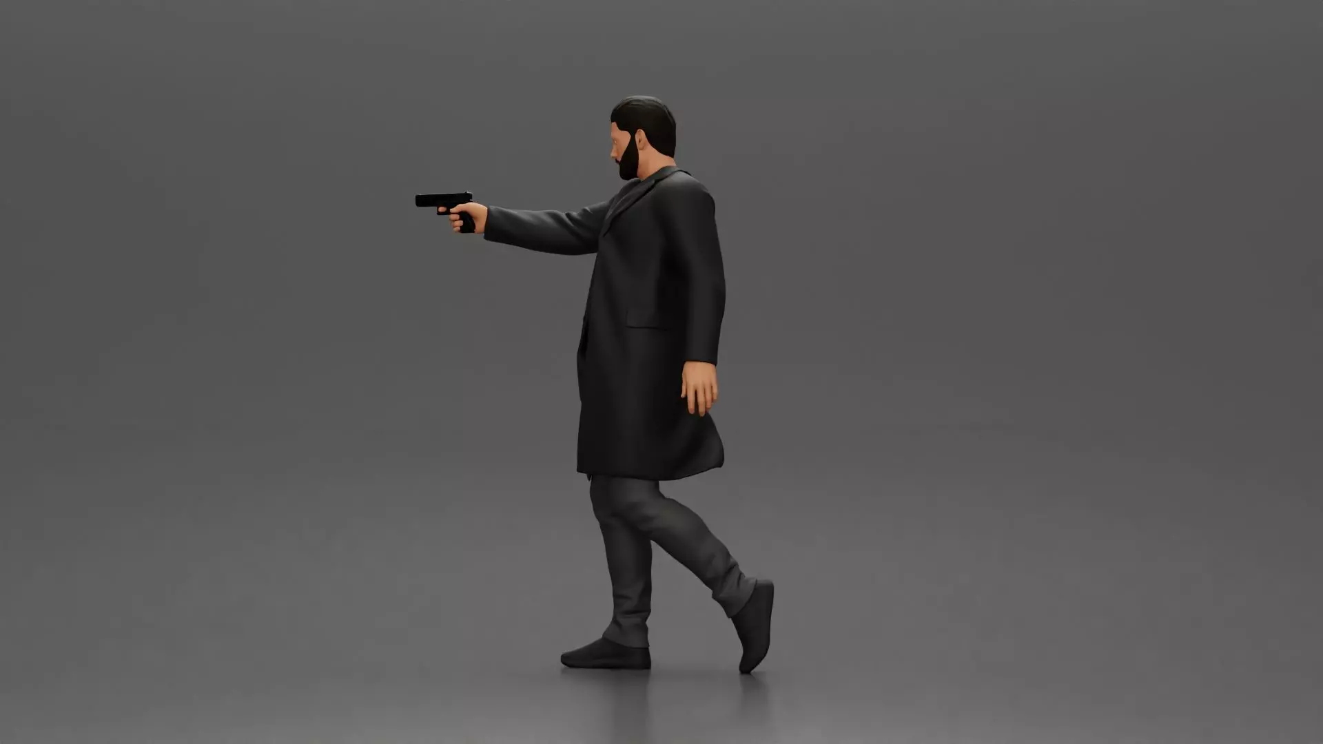 Man in Black Coat Aiming a Gun with Confident Stance 3D print model_5