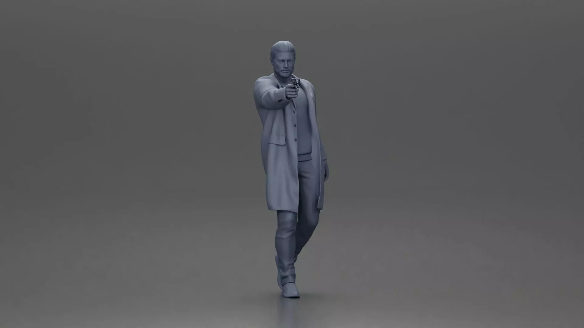 Man in Black Coat Aiming a Gun with Confident Stance 3D print model_7