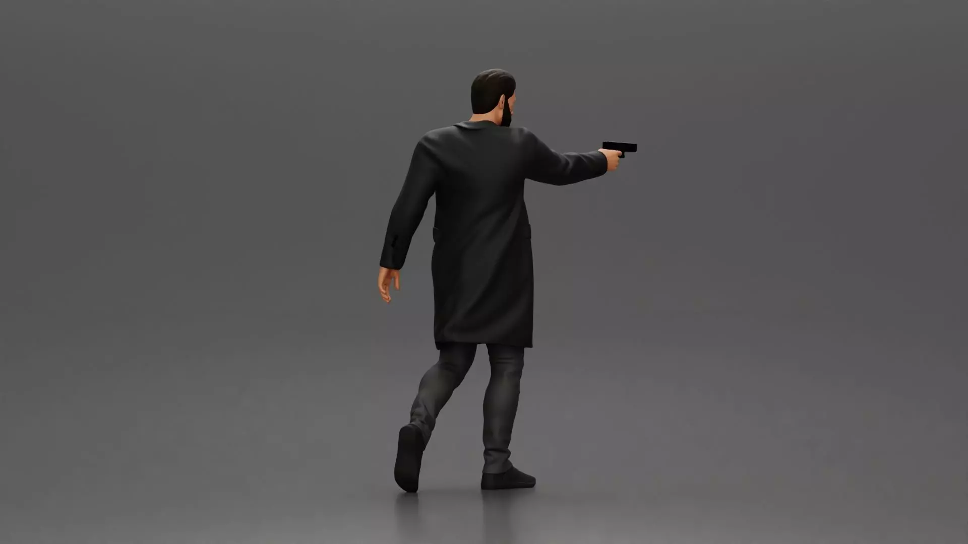 Man in Black Coat Aiming a Gun with Confident Stance 3D print model_3