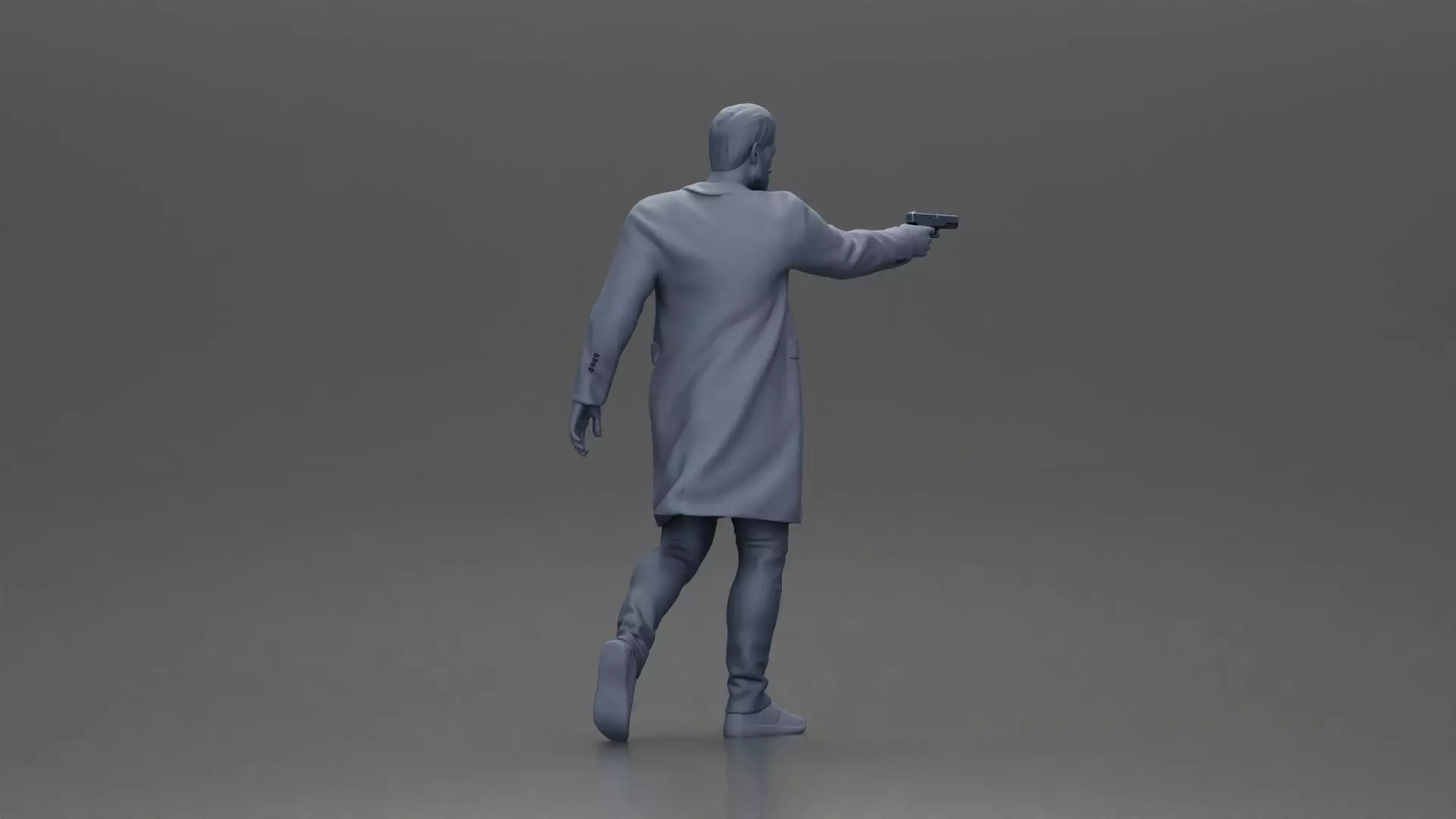 Man in Black Coat Aiming a Gun with Confident Stance 3D print model_9