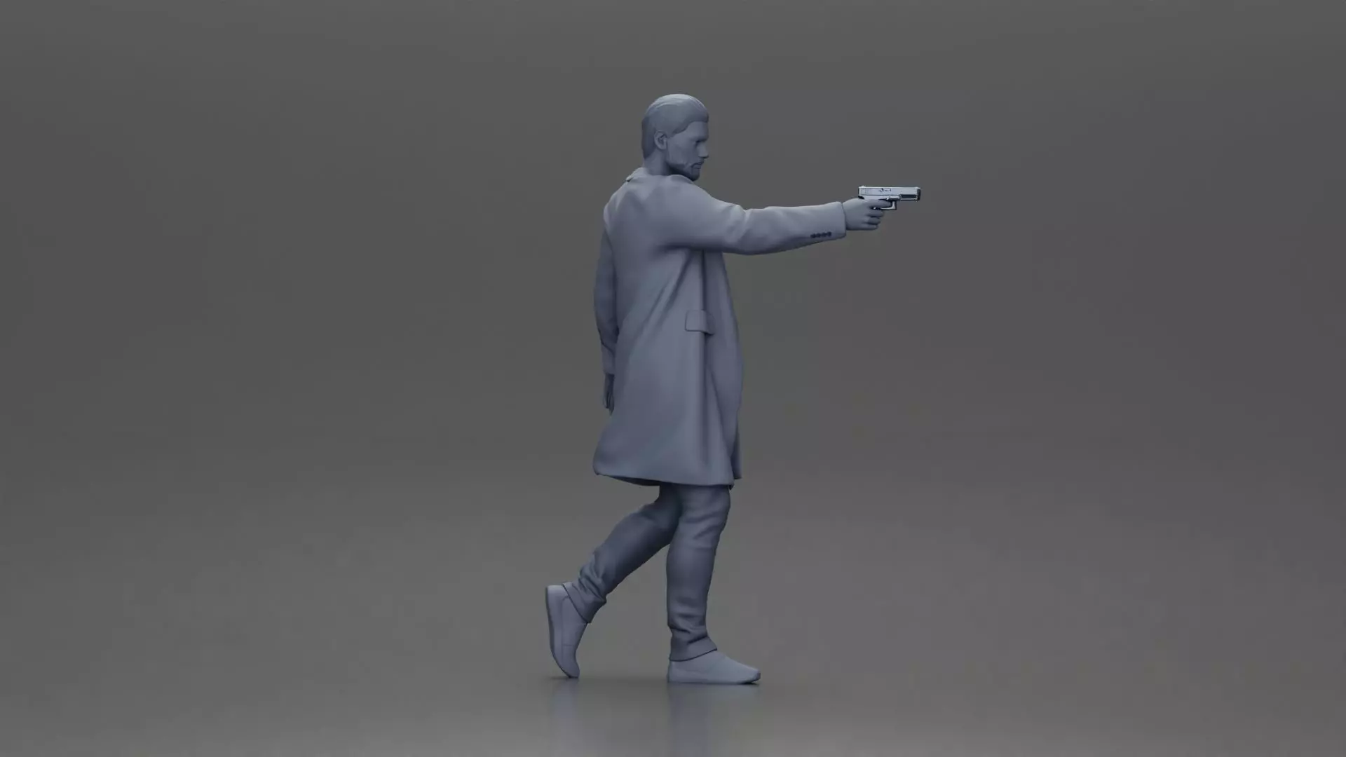 Man in Black Coat Aiming a Gun with Confident Stance 3D print model_8