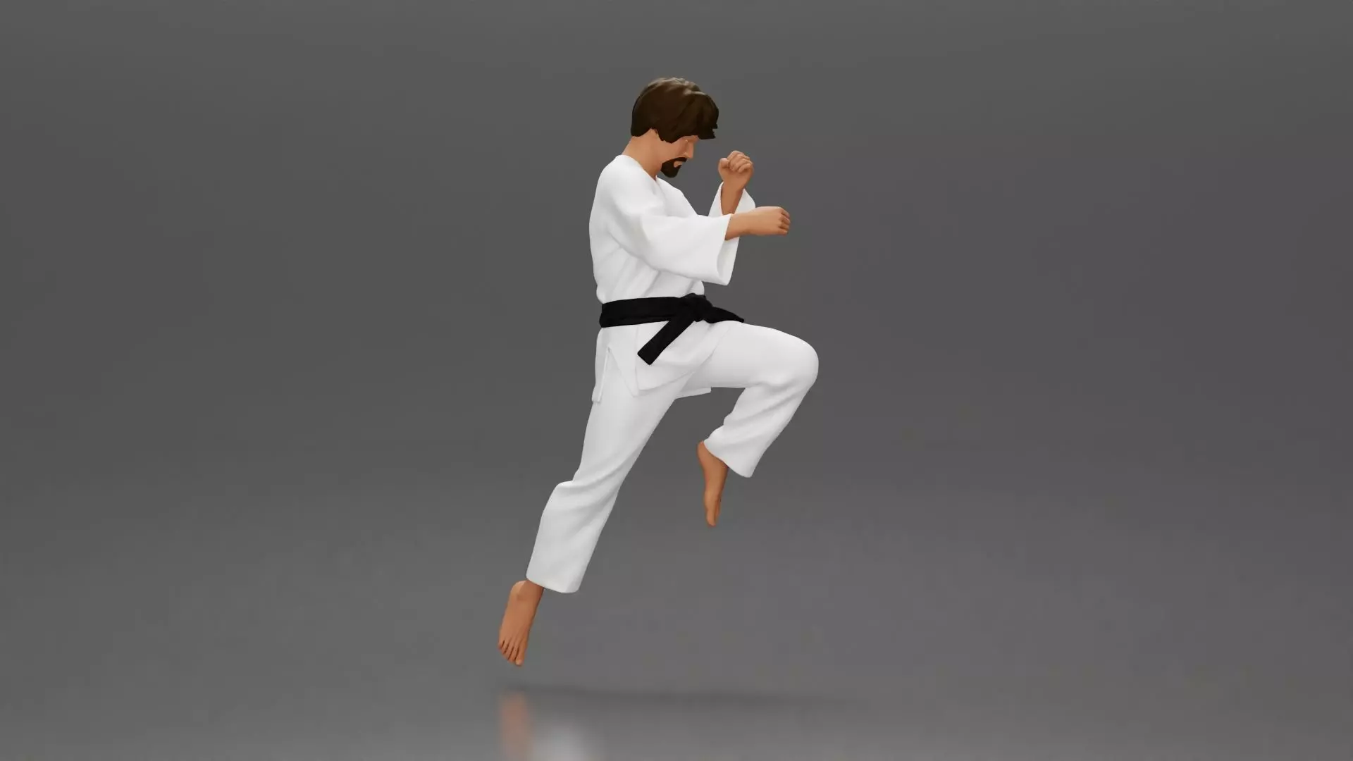 Karate Practitioner in Gi Performing a Jumping Martial Arts Move 3D print model_0