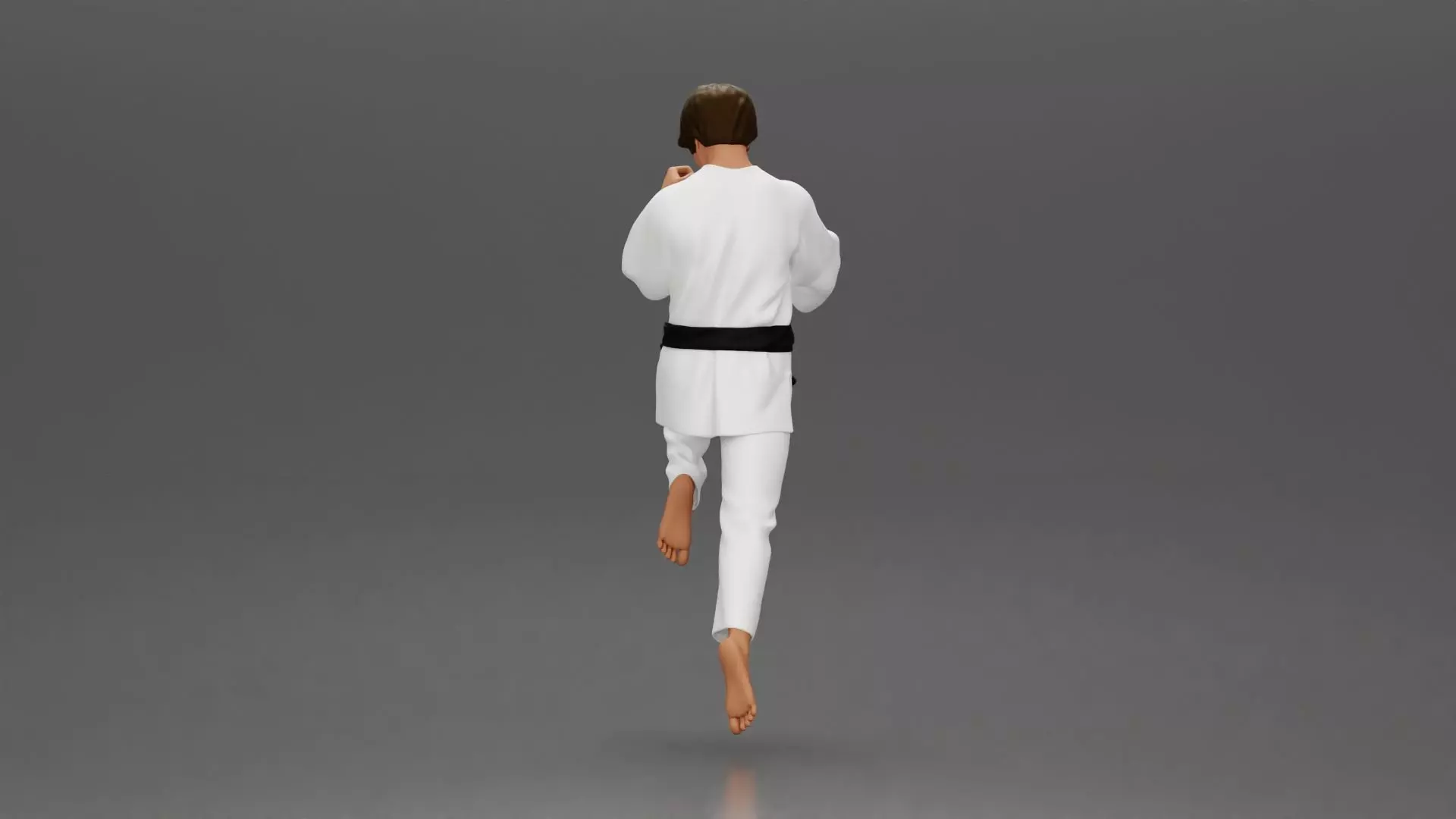 Karate Practitioner in Gi Performing a Jumping Martial Arts Move 3D print model_2