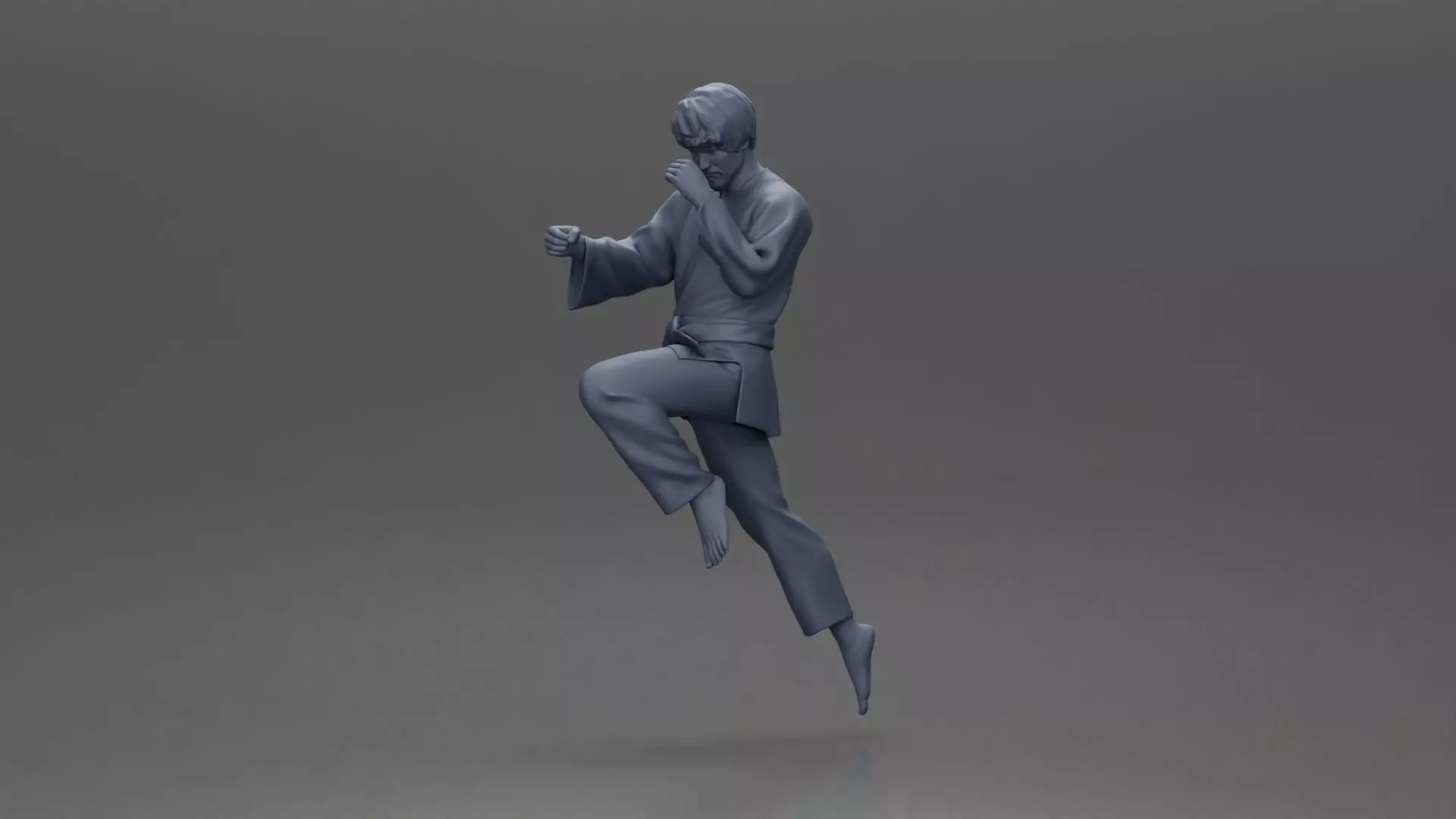 Karate Practitioner in Gi Performing a Jumping Martial Arts Move 3D print model_10