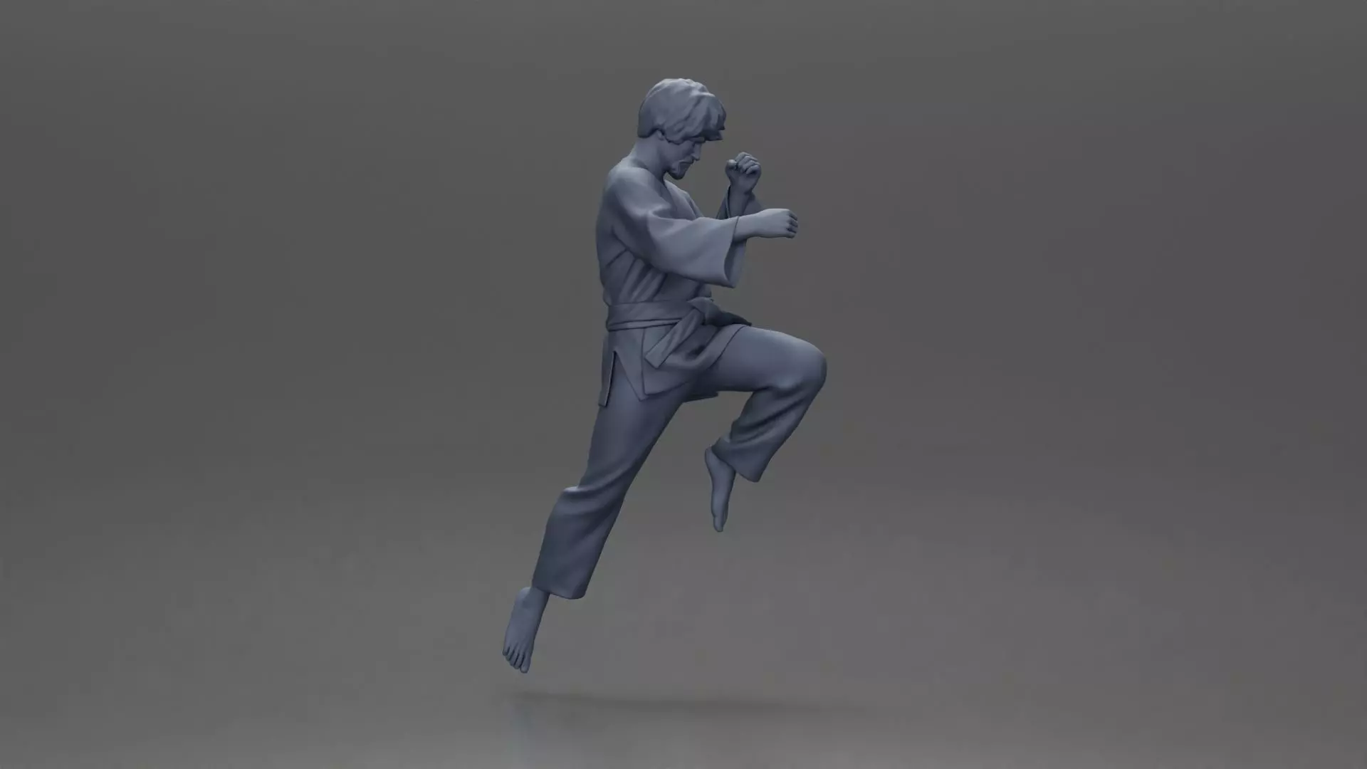 Karate Practitioner in Gi Performing a Jumping Martial Arts Move 3D print model_6