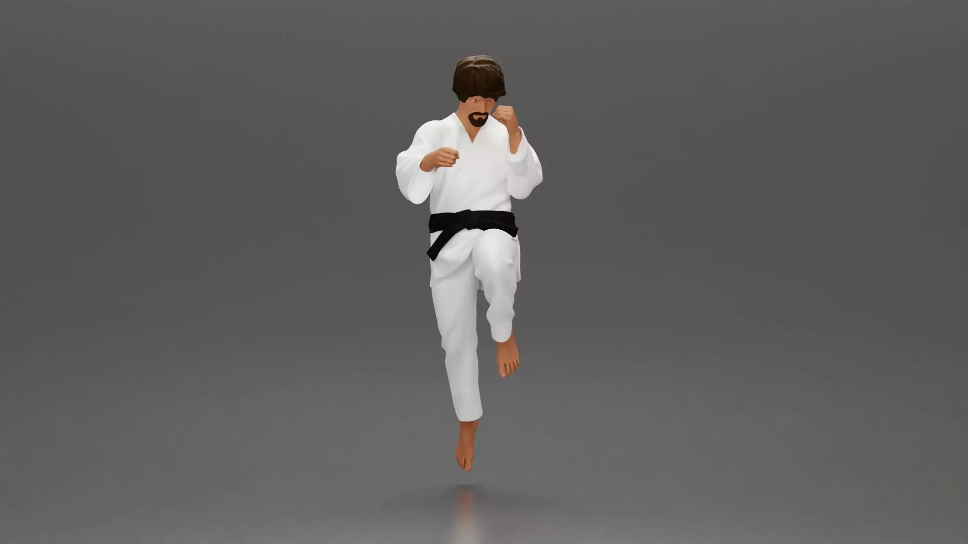 Karate Practitioner in Gi Performing a Jumping Martial Arts Move 3D print model_5