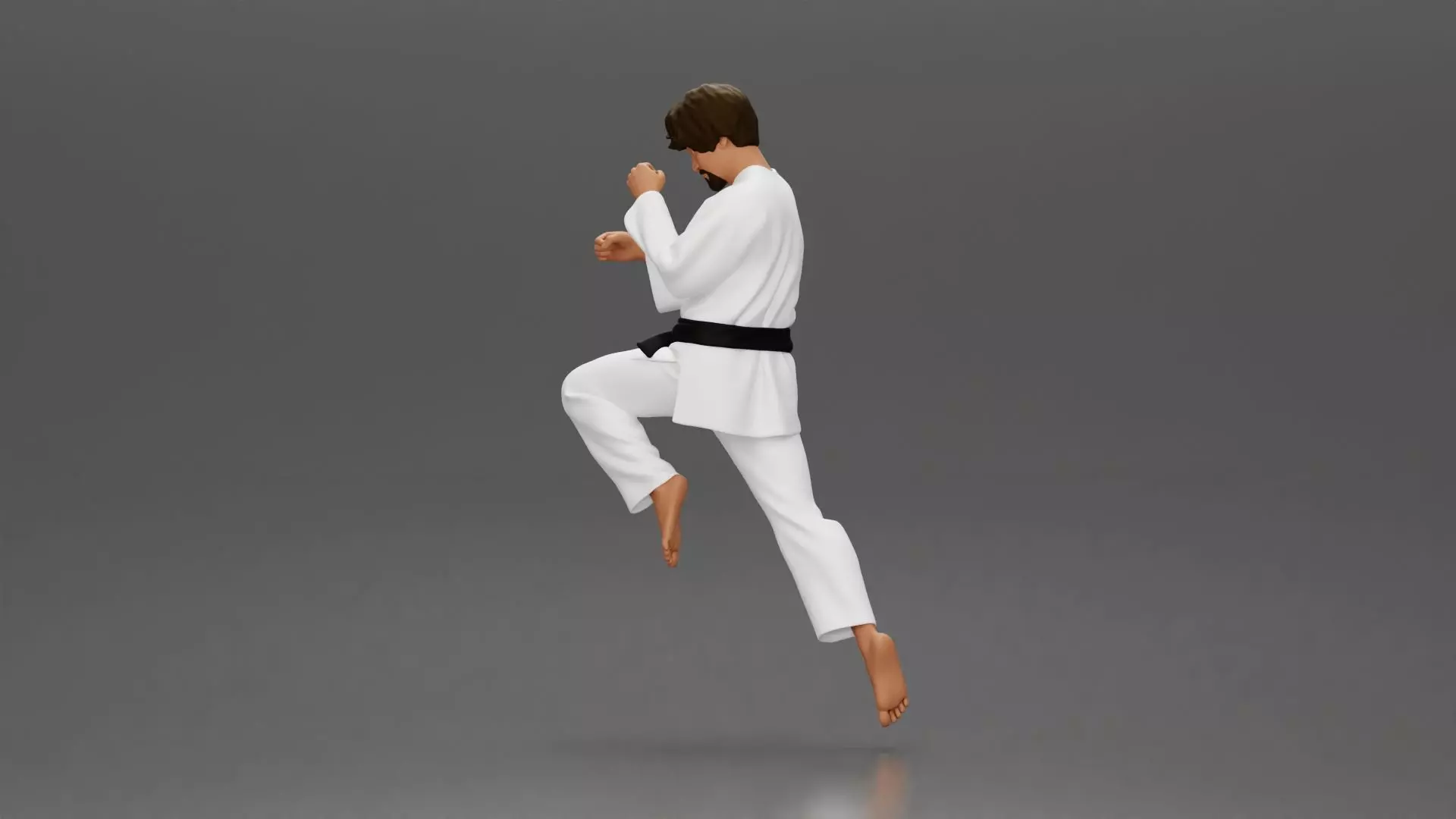 Karate Practitioner in Gi Performing a Jumping Martial Arts Move 3D print model_3