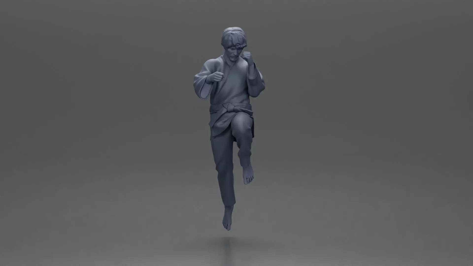 Karate Practitioner in Gi Performing a Jumping Martial Arts Move 3D print model_11