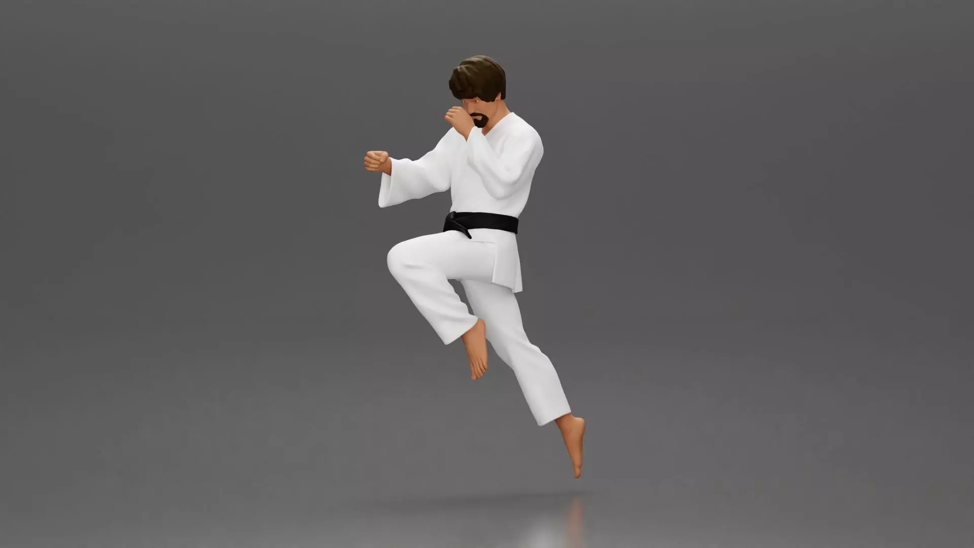 Karate Practitioner in Gi Performing a Jumping Martial Arts Move 3D print model_4