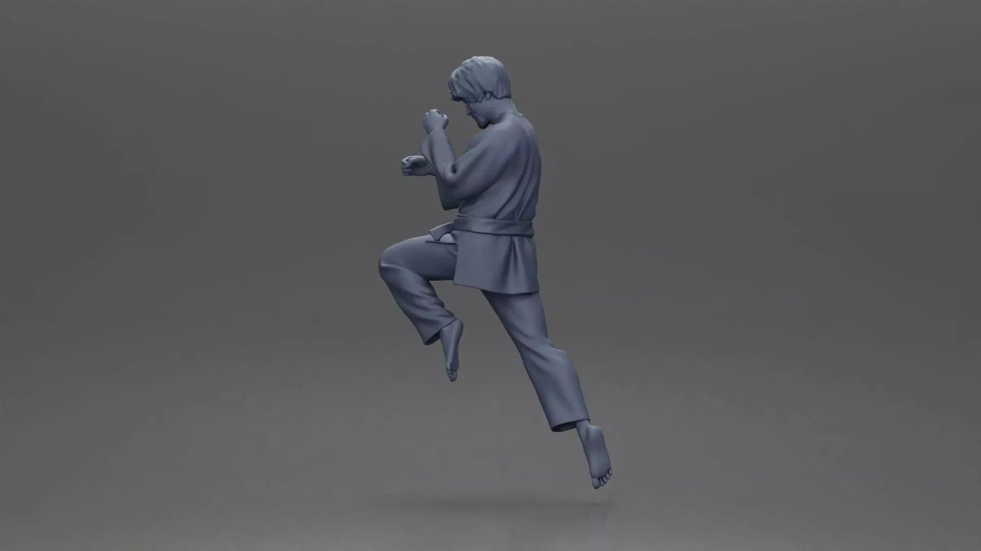 Karate Practitioner in Gi Performing a Jumping Martial Arts Move 3D print model_9