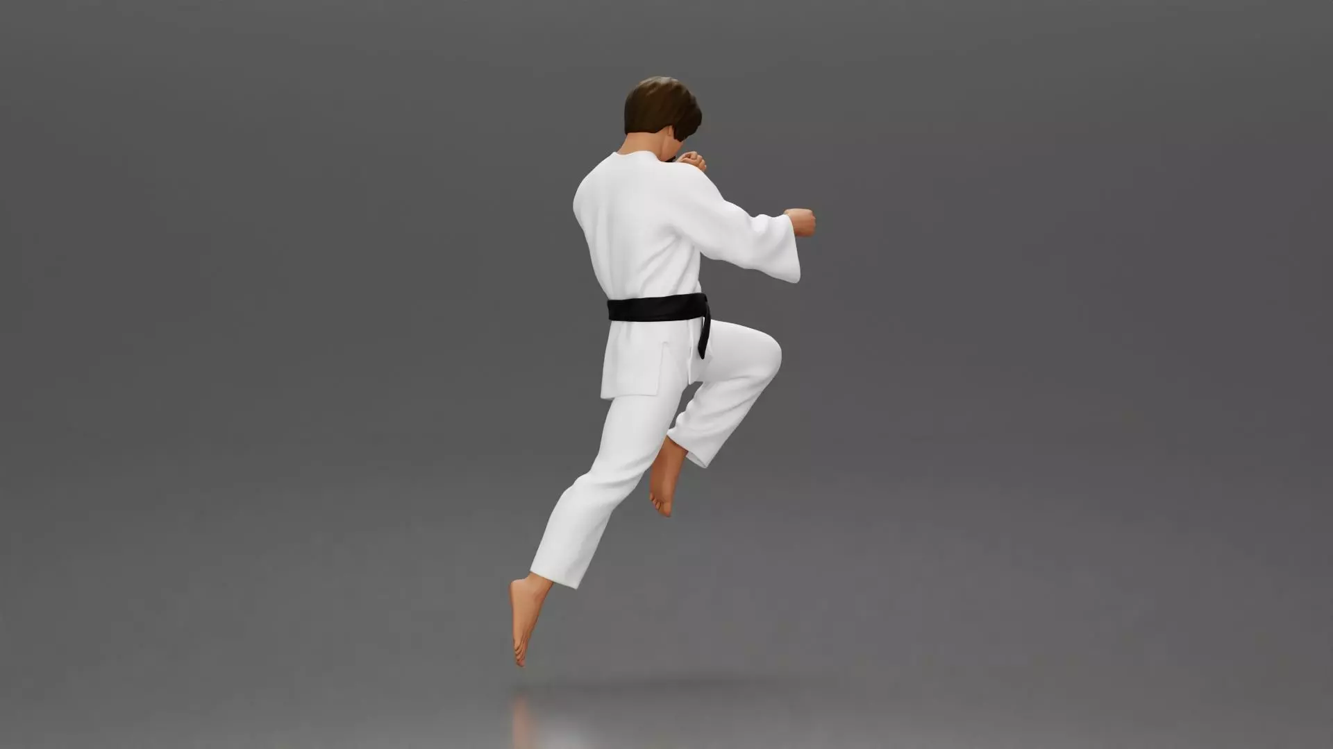 Karate Practitioner in Gi Performing a Jumping Martial Arts Move 3D print model_1