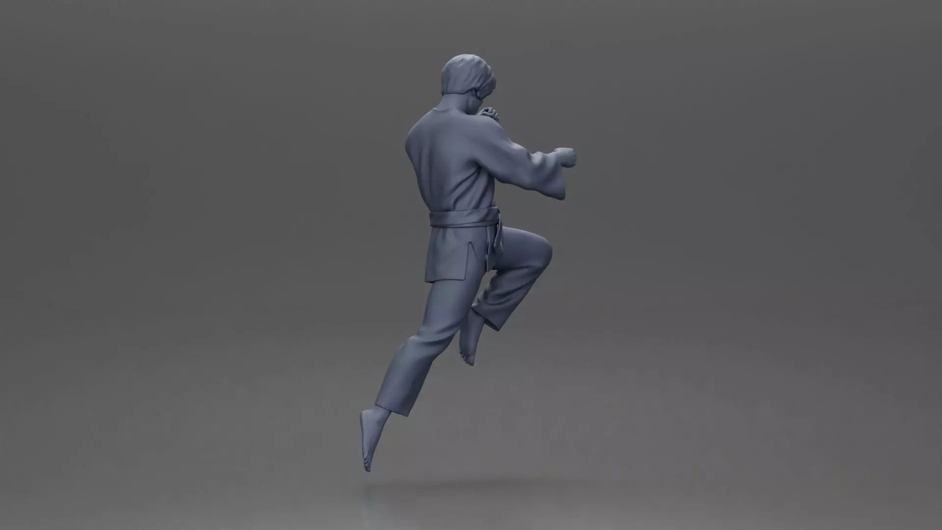Karate Practitioner in Gi Performing a Jumping Martial Arts Move 3D print model_7