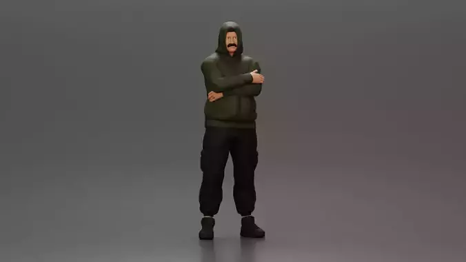 Gangster in Hooded Jacket and Cargo Pants with Confident Stance