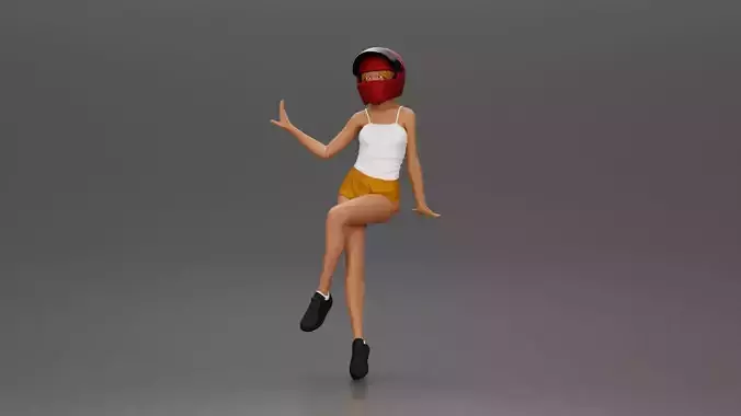 woman in Red shirt and Helmet Sitting on the Motorbike