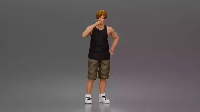 Relaxed tank and shorts smoking moment with urban cool