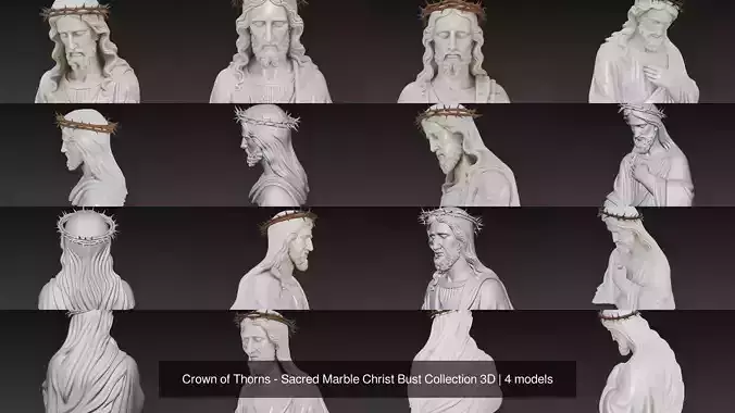 Crown of Thorns - Sacred Marble Christ Bust Collection 3D