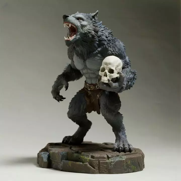 2890Werewolf Howling with Skull 3D Model magic stl 3D print model