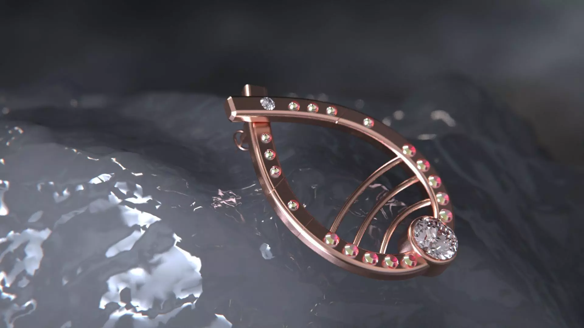 Woman ringstone earring 3D model_0