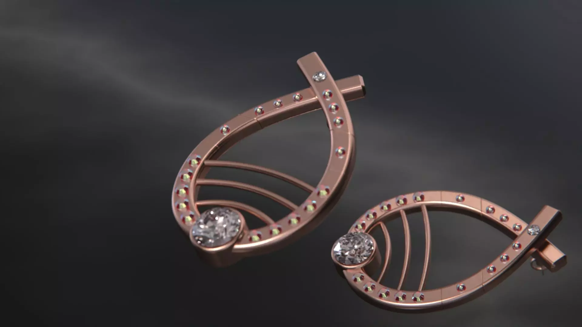 Woman ringstone earring 3D model_10