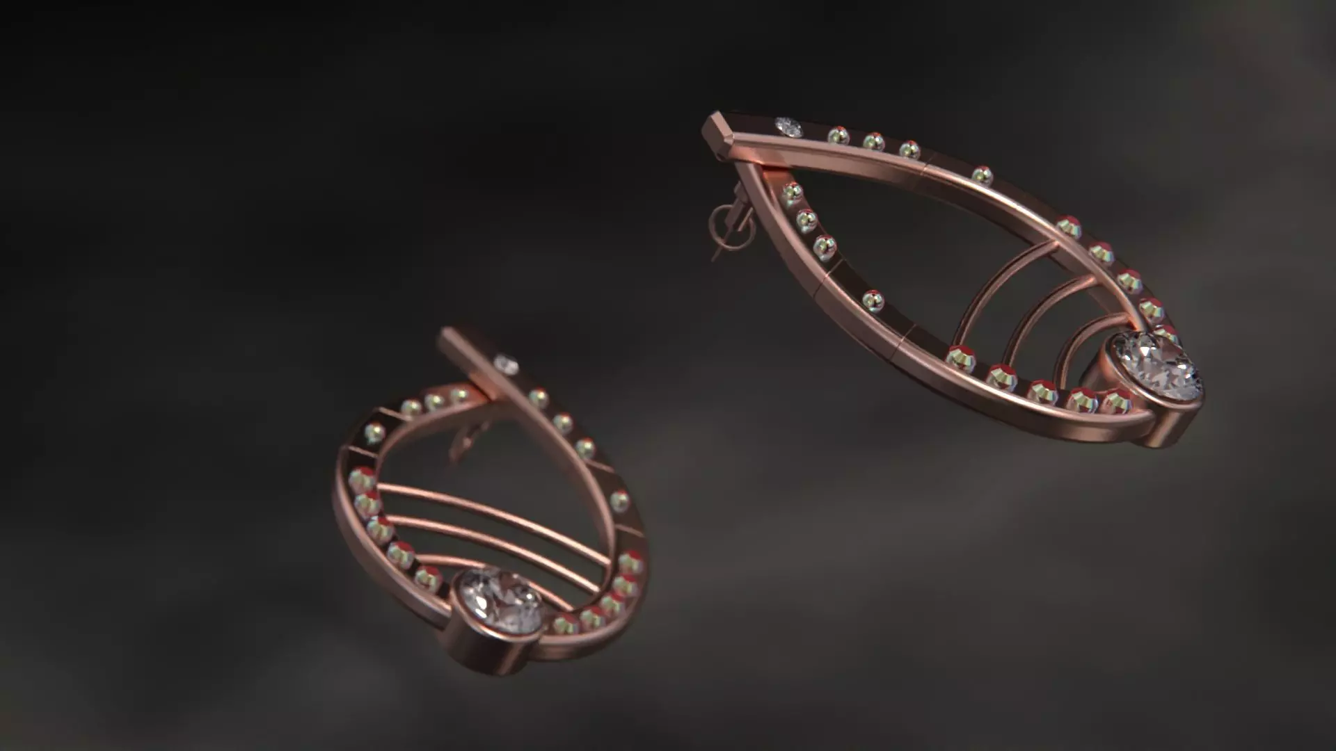 Woman ringstone earring 3D model_12