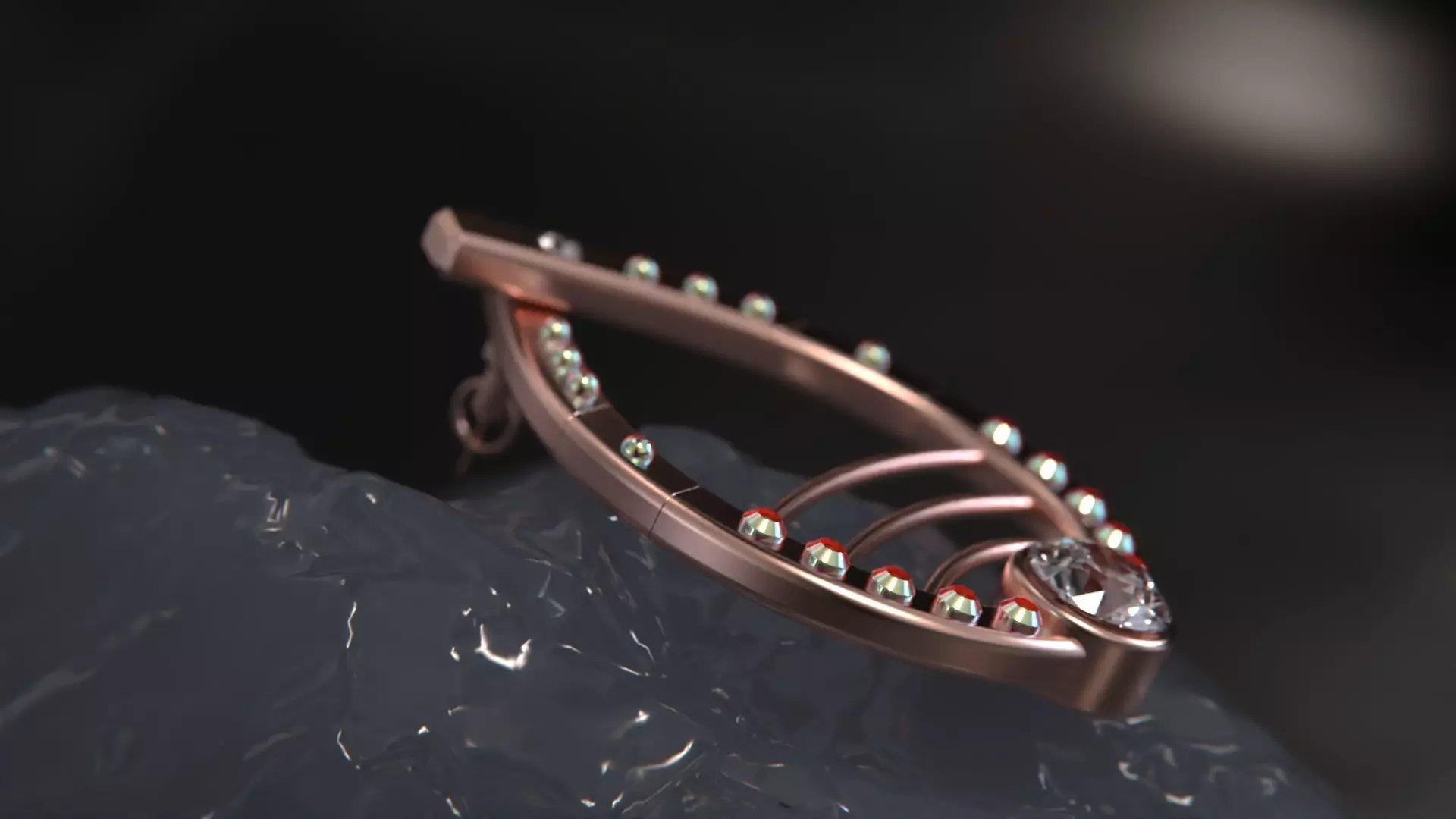 Woman ringstone earring 3D model_6