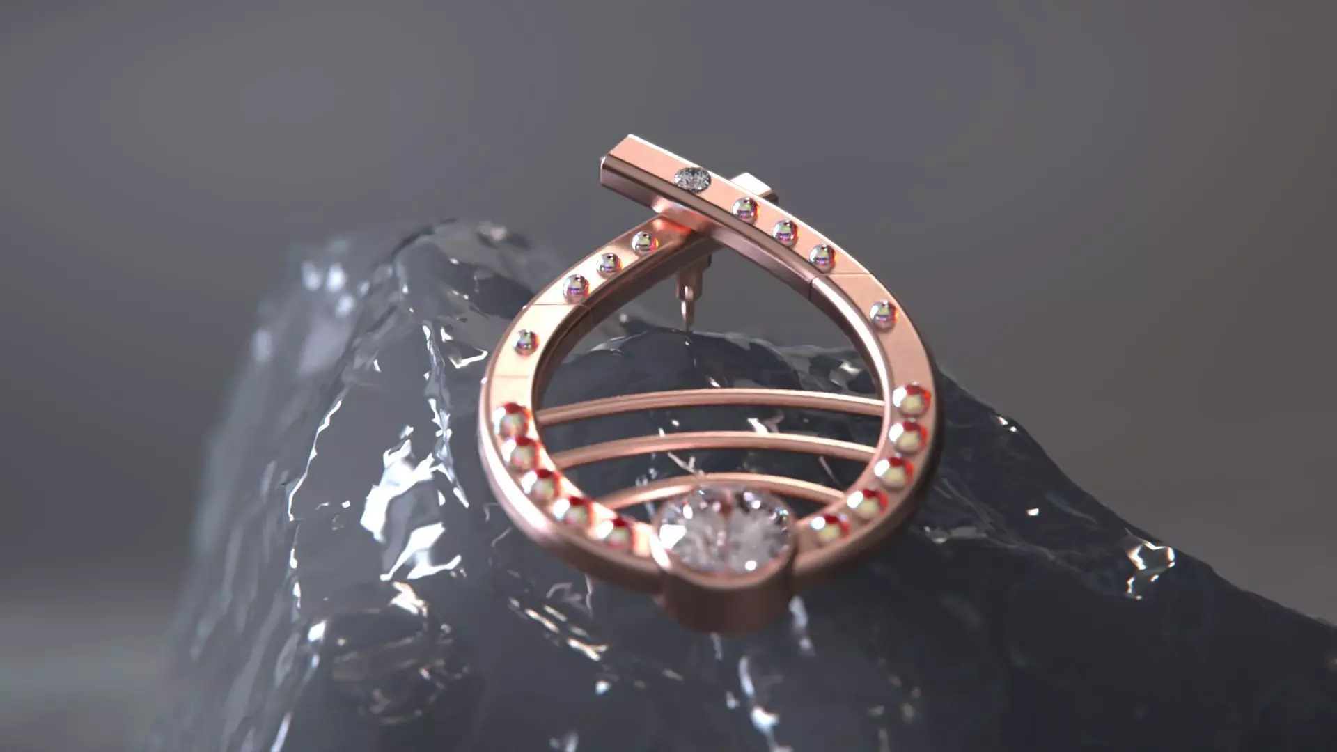 Woman ringstone earring 3D model_1