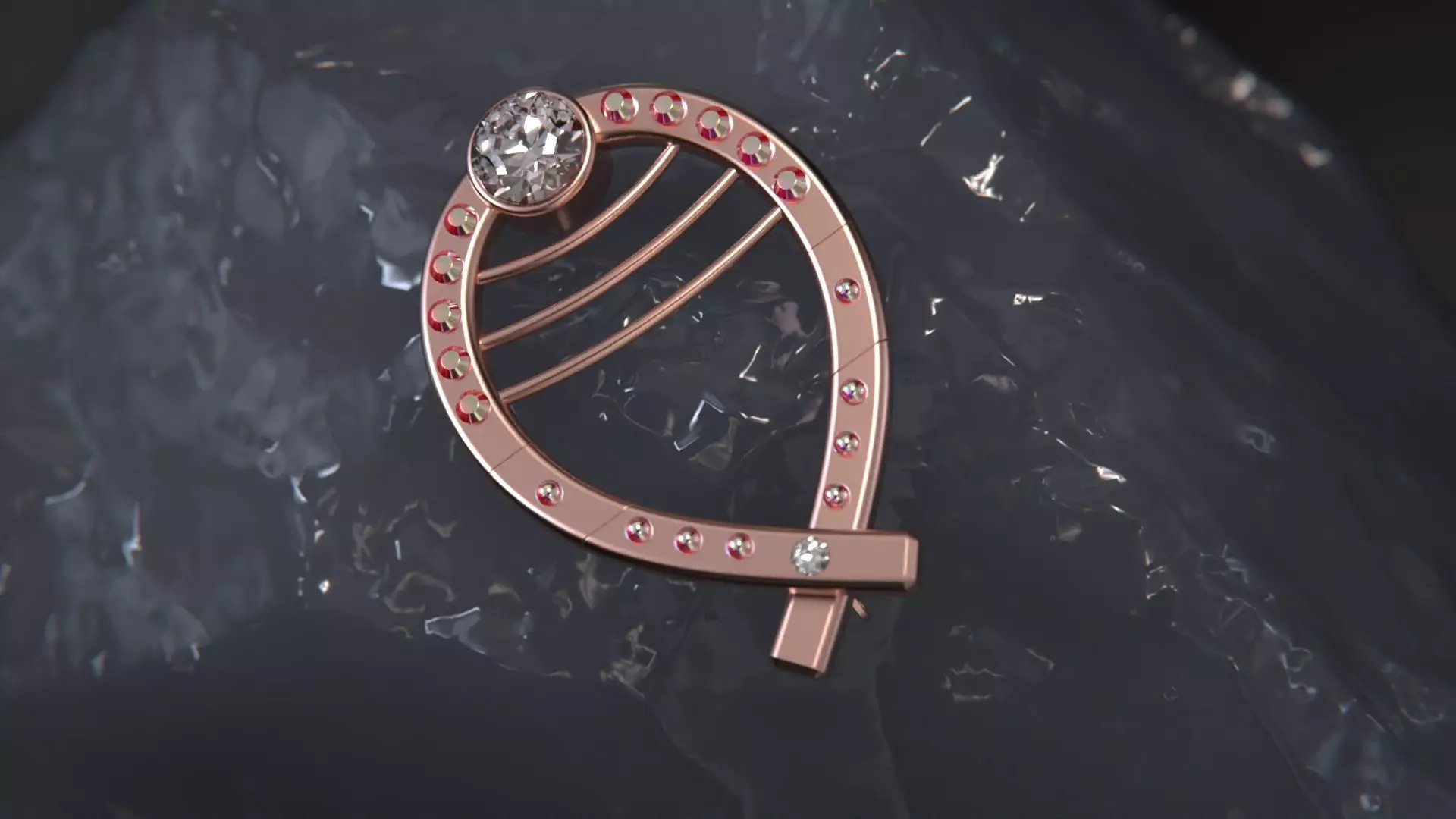 Woman ringstone earring 3D model_4