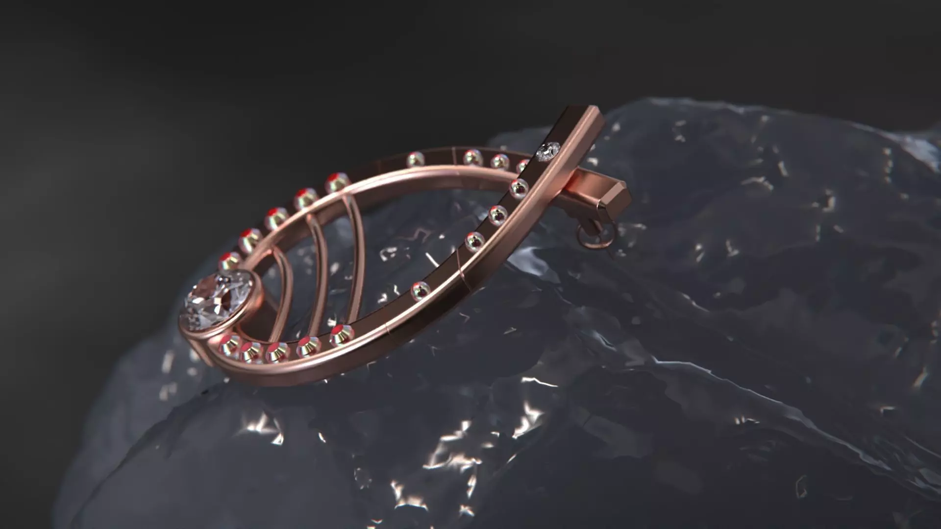 Woman ringstone earring 3D model_3