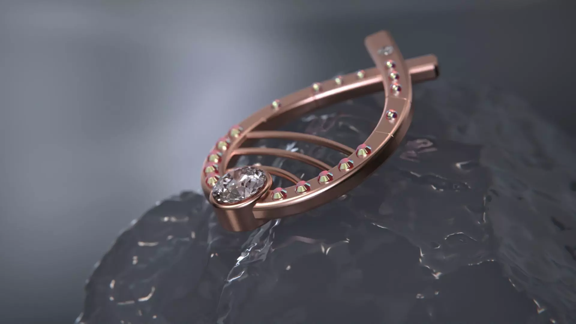 Woman ringstone earring 3D model_2