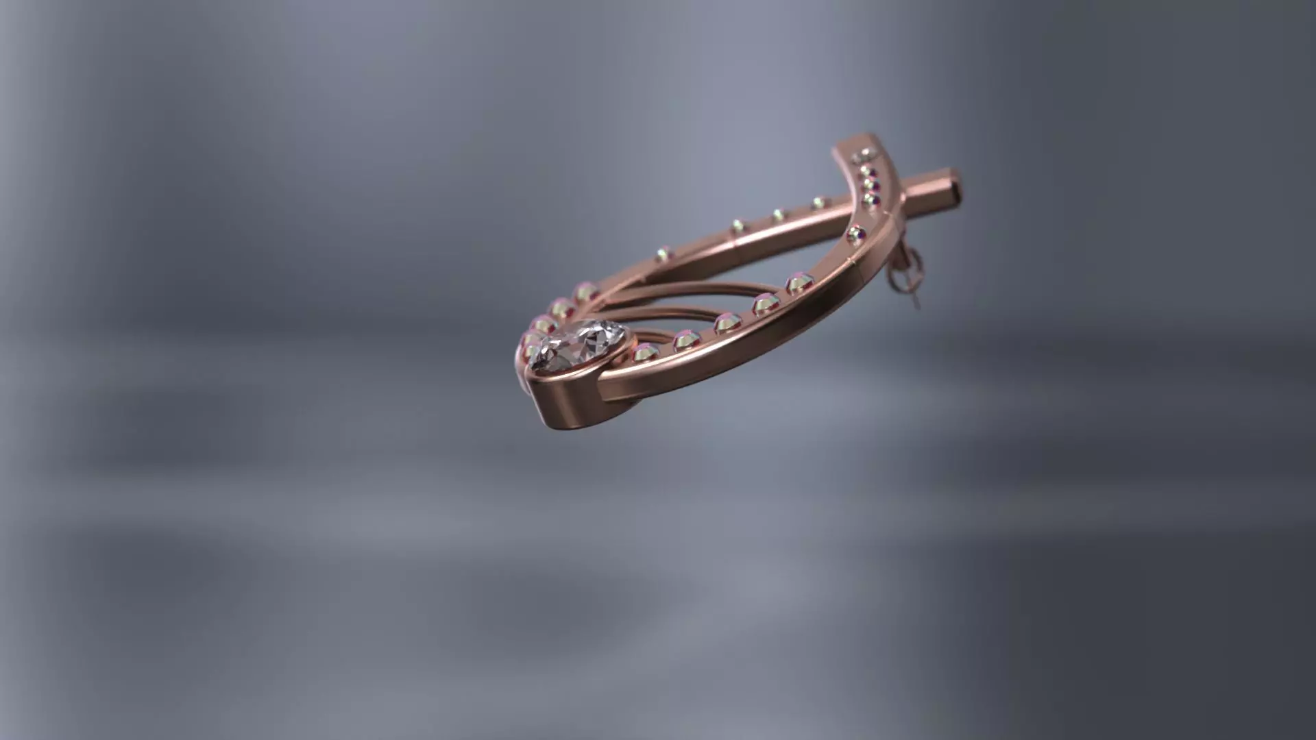 Woman ringstone earring 3D model_7