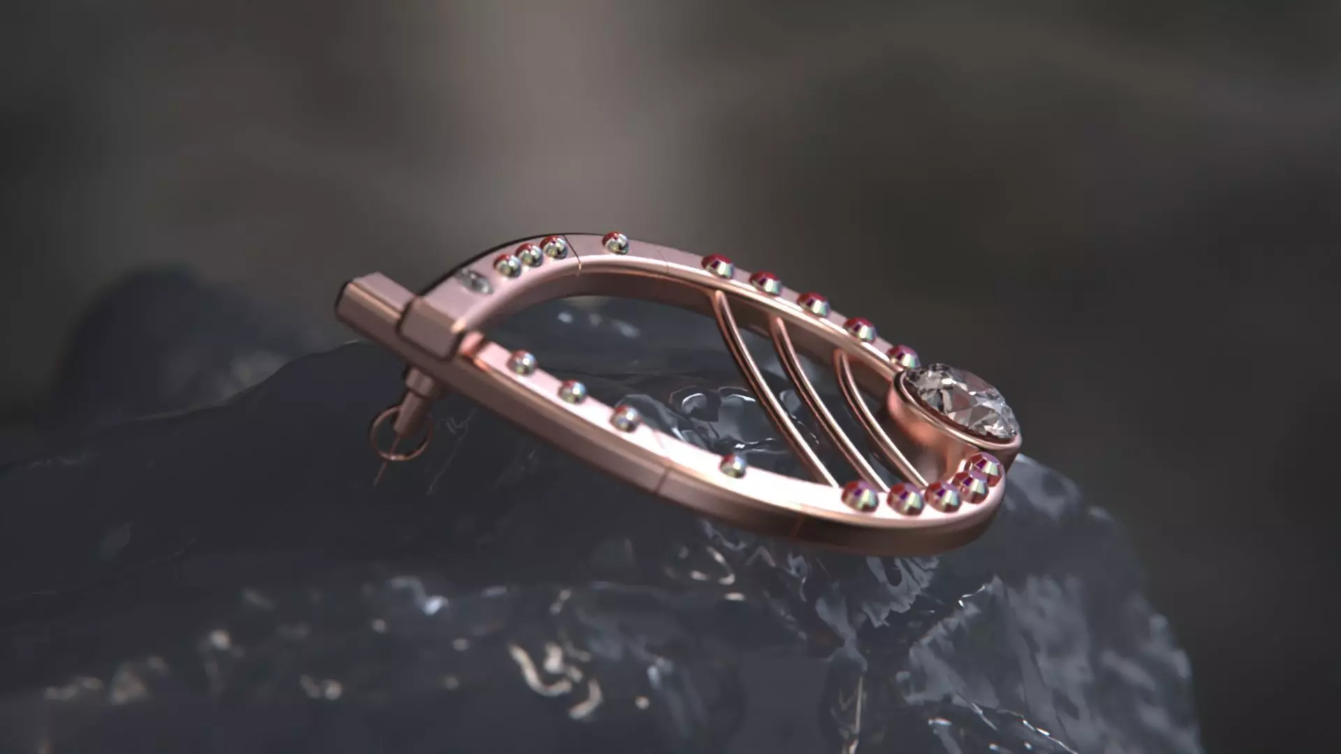 Woman ringstone earring 3D model_5