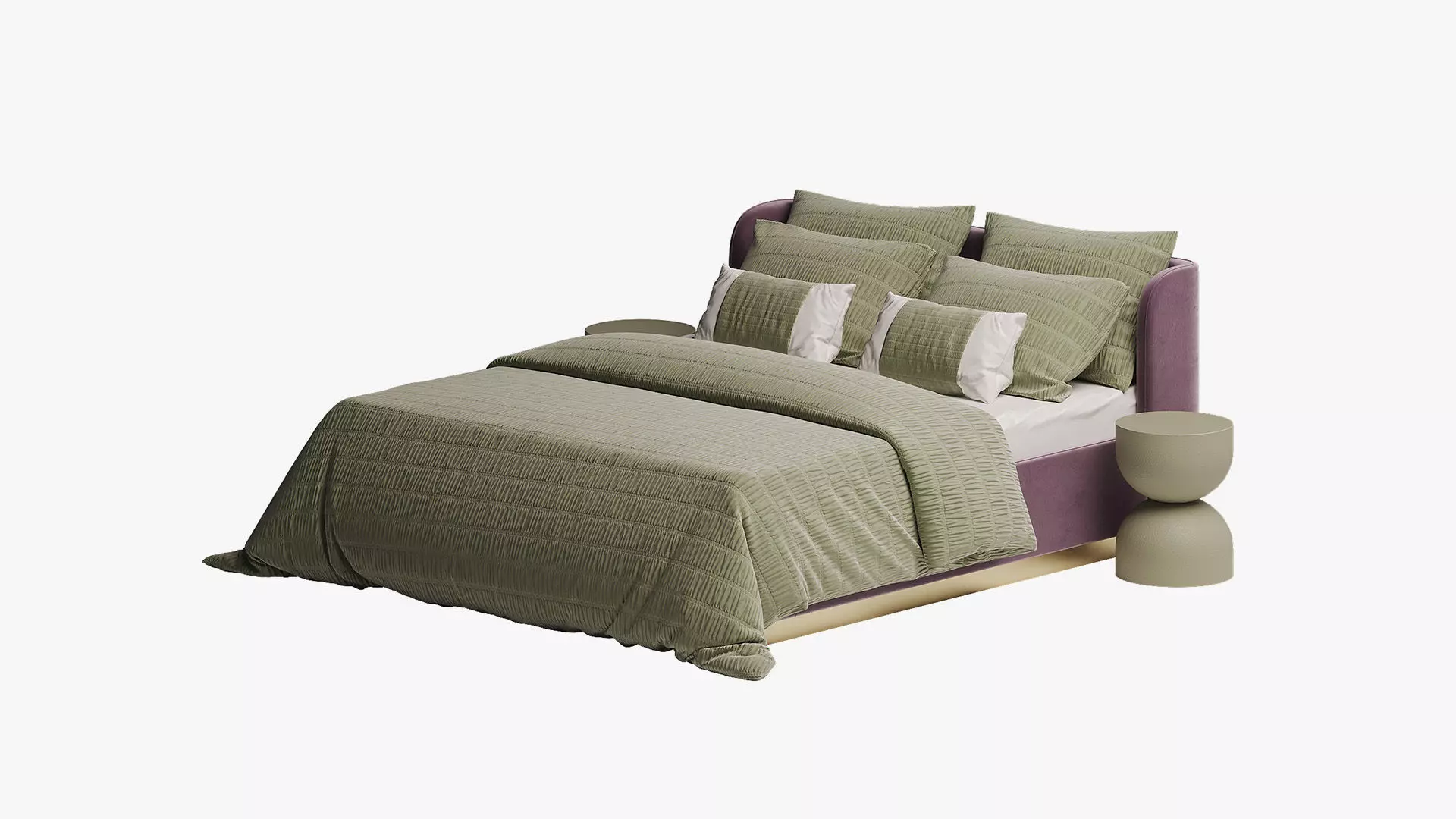 Violet bed with green bedding 3D model_1