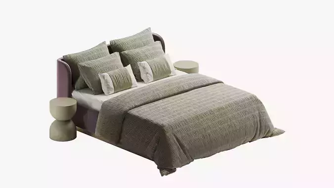 Violet bed with green bedding