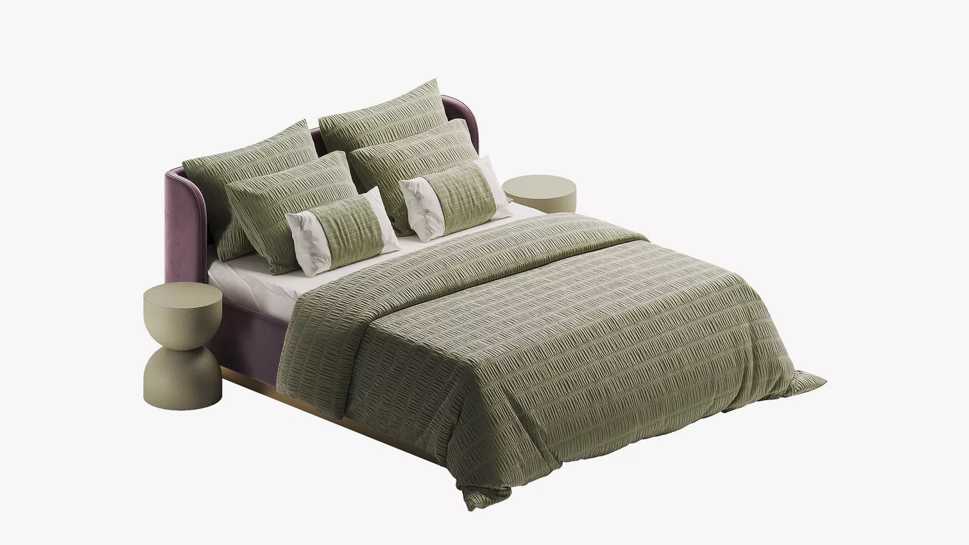 Violet bed with green bedding 3D model_0